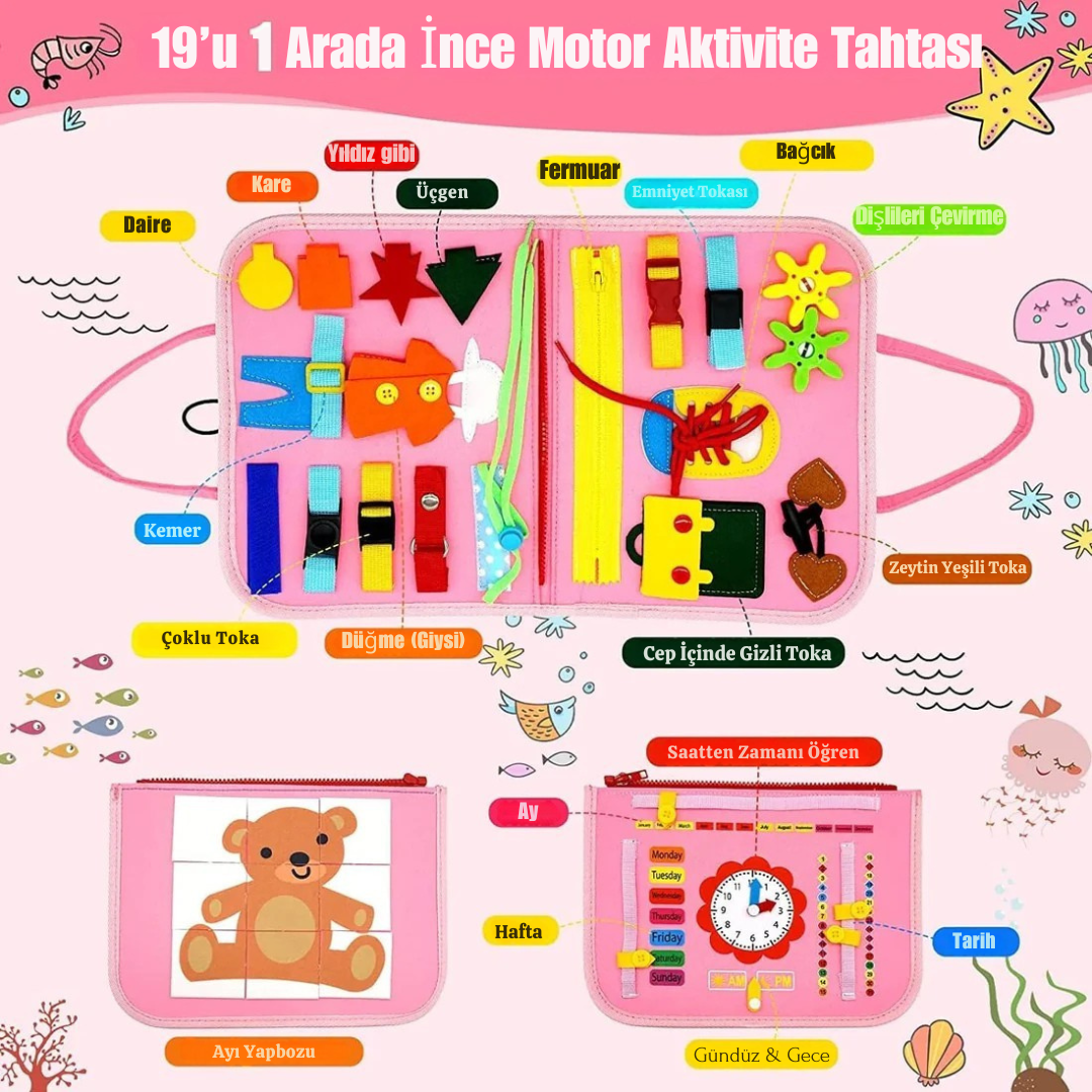 MinikBeceri® Deniz Kızı Pembe Temalı Aktivite Tahtası